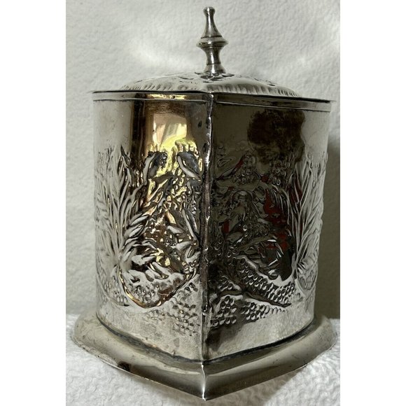 Heart Shaped Repousse Tea Caddy/trinket Box With Finial Epns Made In India Vtg - Picture 3 of 12